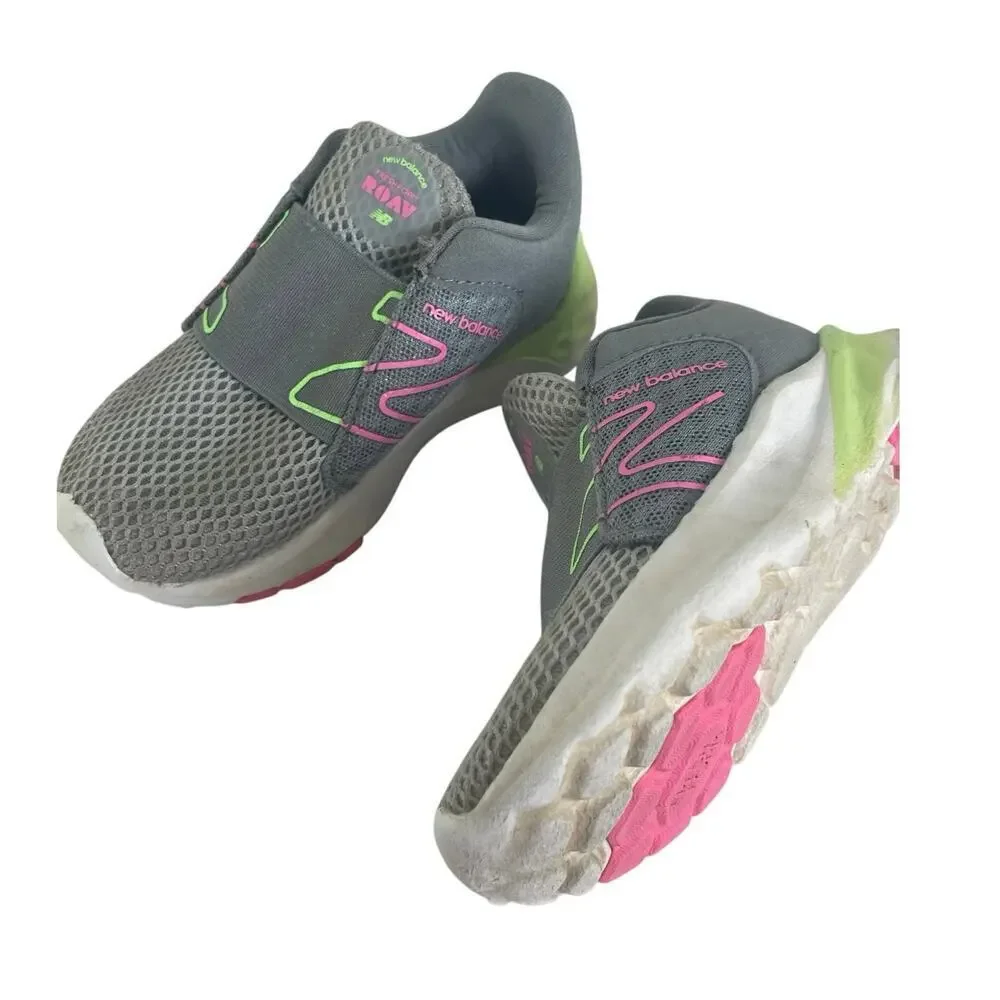 NEW BALANCE TODDLER SHOES SLIDE ON SIZE 5.5 GRAY NEON‎ LIGHT WEIGHT VERSATILE
